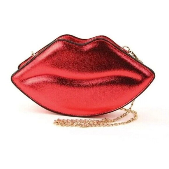 Lip Shaped Evening Shiny Evening Purse Party Clutch - Picture 1 of 9